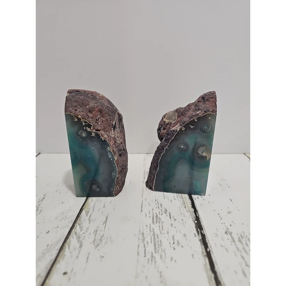 Teal Blue Agate Geode Bookends
